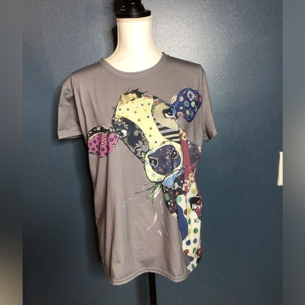 Gray Crew Neck Short Sleeve Graphic T-Shirt XXL. (0063)